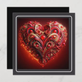Beautiful Red Carved Scroll Heart Valentine Holiday Card (Front/Back)