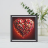 Beautiful Red Carved Scroll Heart Valentine Holiday Card (Standing Front)