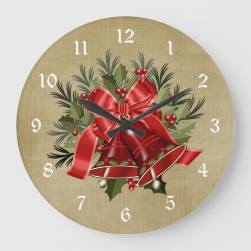 Beautiful Red Christmas Bells Holiday Wall Clock