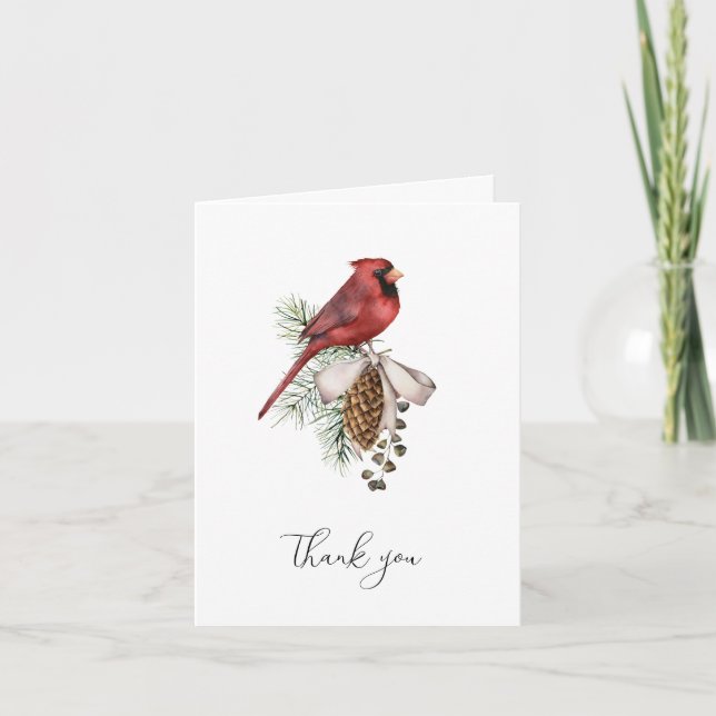 Beautiful Red Christmas Cardinal  Thank You Card (Front)