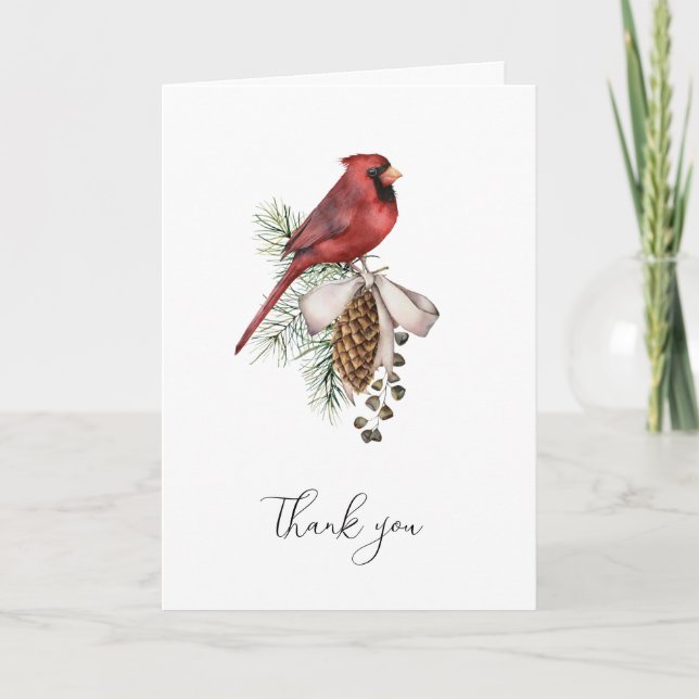 Beautiful Red Christmas Cardinal  Thank You Card (Front)