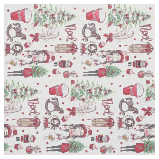 Beautiful Red Christmas Watercolor elements Fabric