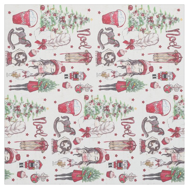 Beautiful Red Christmas Watercolor elements Fabric (Swatch)