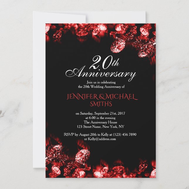 Beautiful Red Diamond Wedding Anniversary Invite (Front)