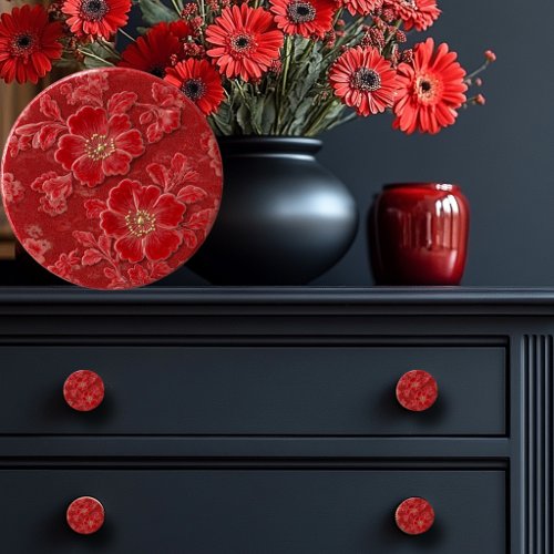 Beautiful  Red Embossed Floral Ceramic Knob