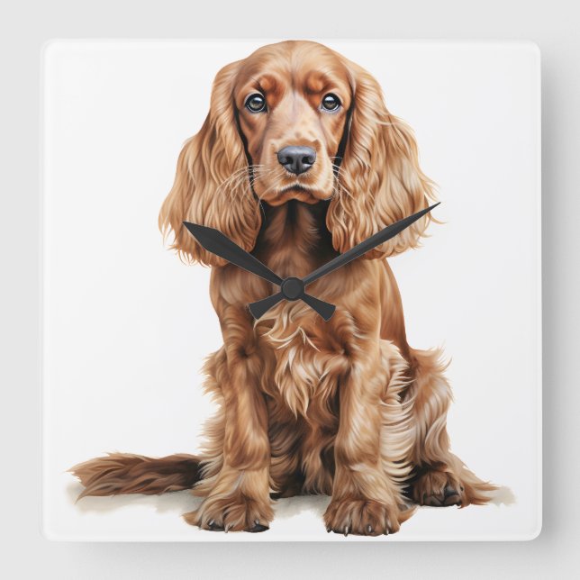 BEAUTIFUL RED ENGLISH COCKER SPANIEL DOG SQUARE WALL CLOCK (Front)