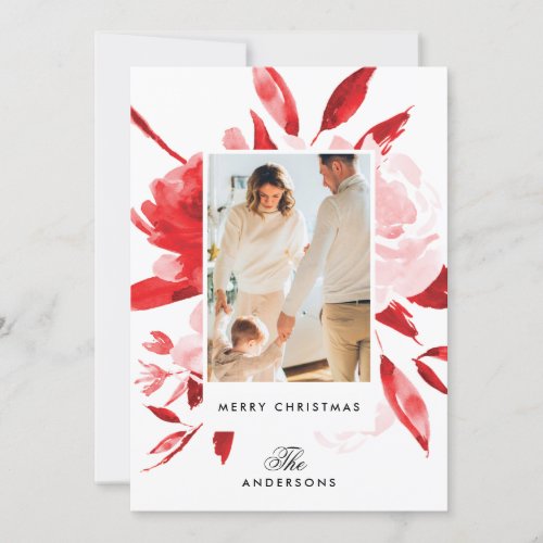 Beautiful Red Floral Christmas Holiday Photo Card