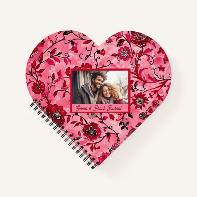 Beautiful Red Floral Custom Personalized Notebook (Front)