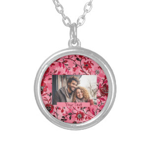 Beautiful Red Floral Custom Personalized Silver Plated Necklace