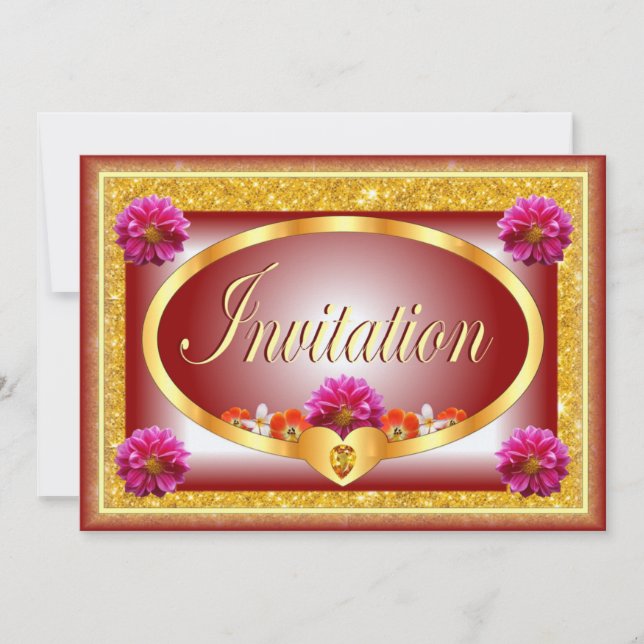 Beautiful red floral design invitation card (Front)