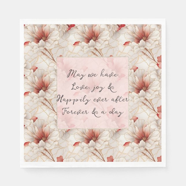 Beautiful Red Floral Romantic Wedding Napkins (Front)