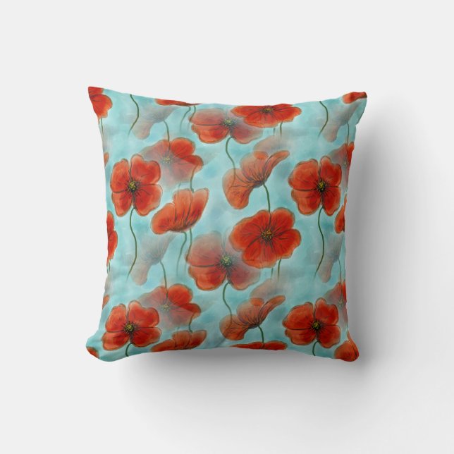Beautiful Red Floral Throw Pillow (Front)