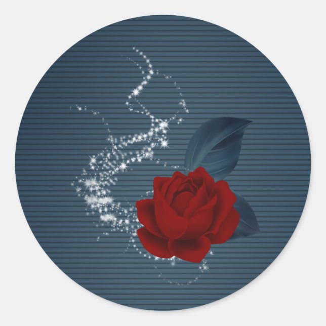 Beautiful red flower & navy leaves classic round sticker (Front)