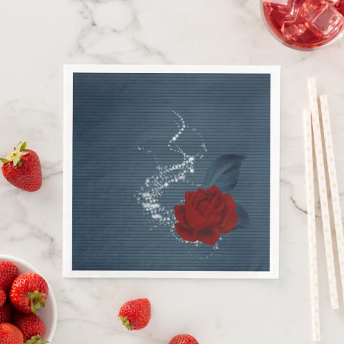 Beautiful red flower  navy leaves  paper dinner napkins