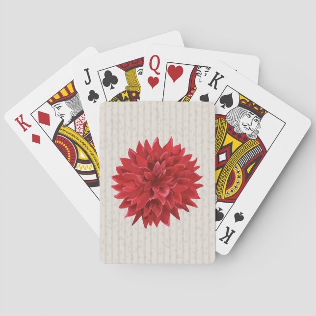 Beautiful Red Flower Over Beige Background Poker Cards (Back)