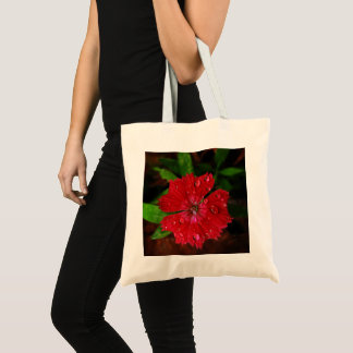Beautiful Red Flower With Raindrops Photo Tote Bag