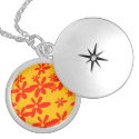 beautiful red flower with yellow background silver locket necklace