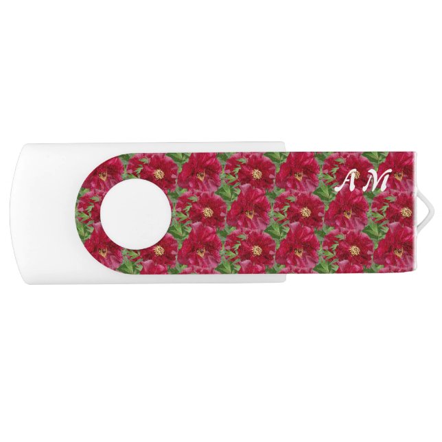 Beautiful red flowers and monogram flash drive (Front)
