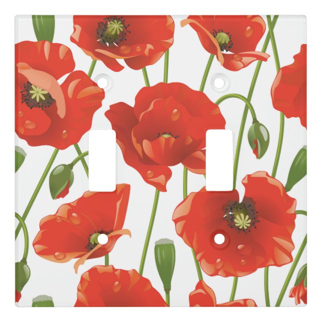 Beautiful Red Flowers Double Switch Plate (Front)