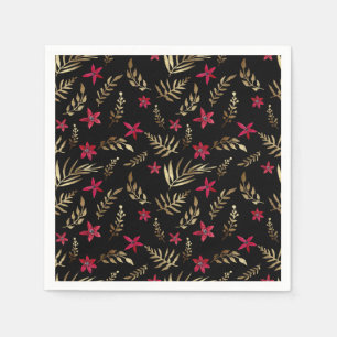 Beautiful red flowers golden shine leaves black el napkins