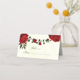 beautiful red flowers green leaves place card