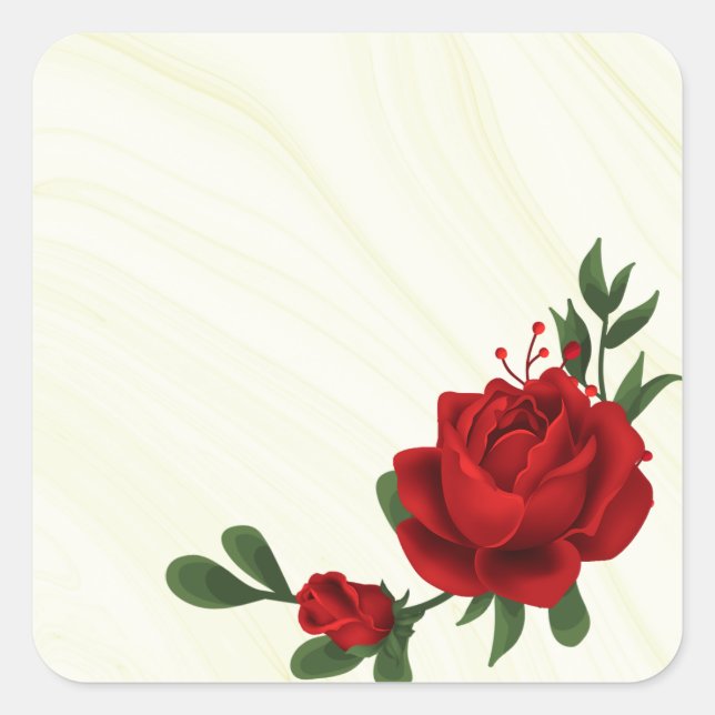 beautiful red flowers green leaves square sticker (Front)