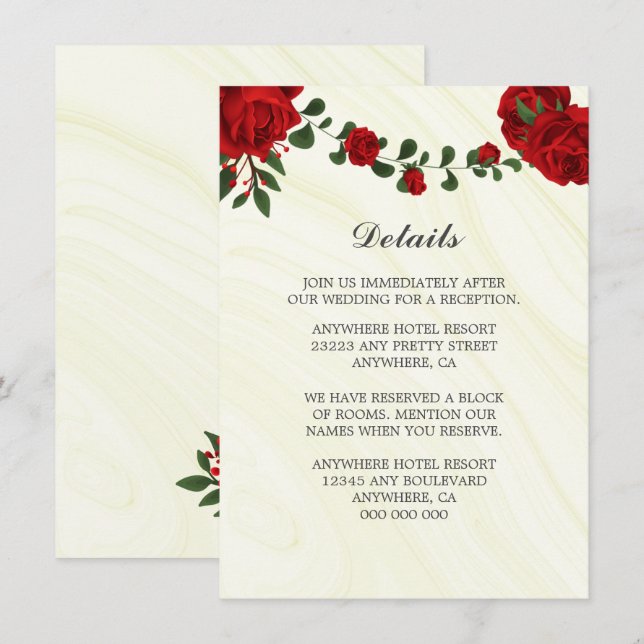 beautiful red flowers greenery details  enclosure card (Front/Back)