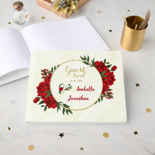 beautiful red flowers greenery guest book