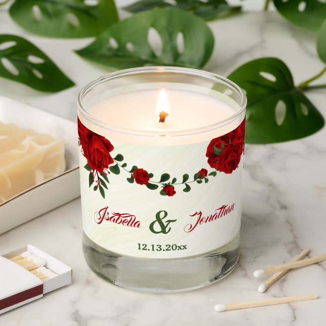 beautiful red flowers greenery wedding scented candle (Lit)