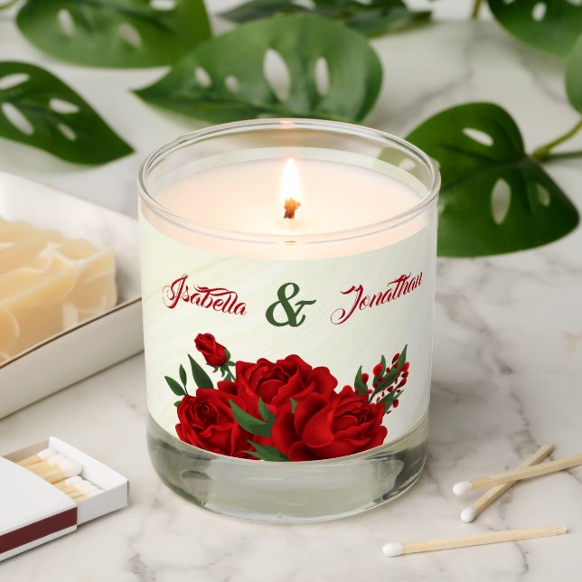 beautiful red flowers greenery wedding scented candle (Lit)