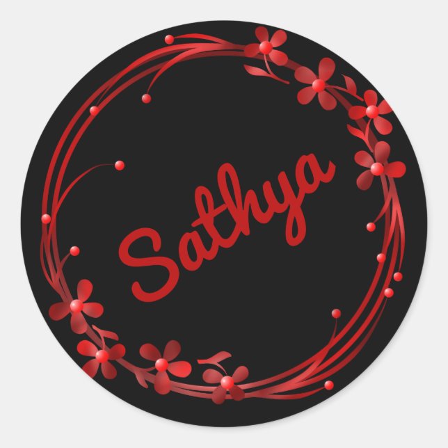 Beautiful red flowers monogram personalized Name Classic Round Sticker (Front)
