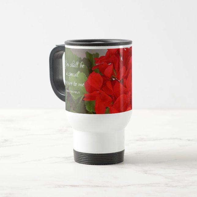 Beautiful Red Flowers Special Treasure Bible Verse Travel Mug (Front Left)
