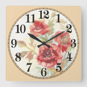 Beautiful Red Flowers Square Wall Clock