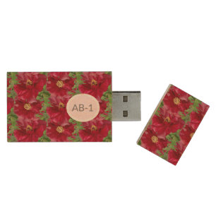 Beautiful Red Flowers  Wood Flash Drive