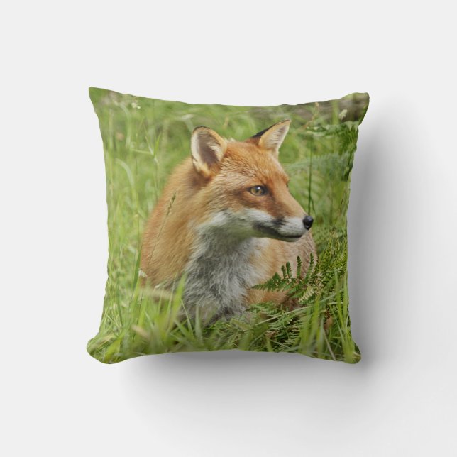 Beautiful Red Fox among Ferns Throw Pillow (Front)