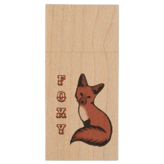Beautiful Red Foxy Fox Wood USB Flash Drive