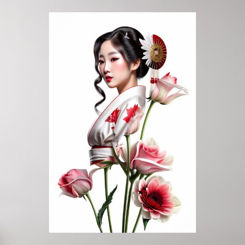 Beautiful Red Geisha b Poster