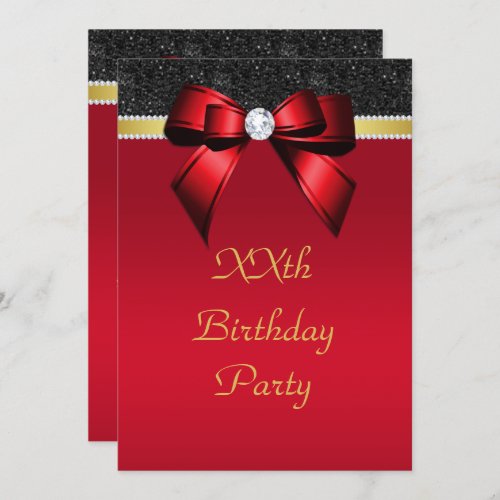 Beautiful Red Gold  Black Jewel Birthday Invitation