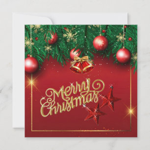 Beautiful Red Gold Merry Christmas Wishing Card