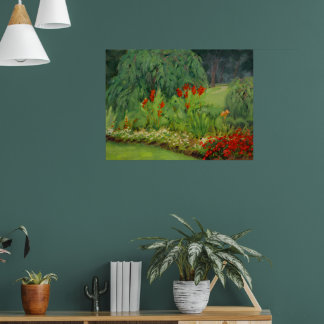 Beautiful Red Green Floral Park Scene Poster
