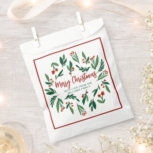 Beautiful Red Green Holly Berry Christmas Party Favor Bag