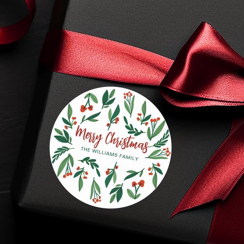 Beautiful Red Green Holly Berry Custom Christmas Classic Round Sticker