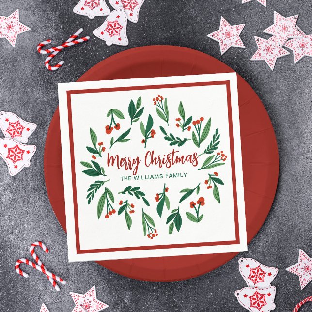 Beautiful Red Green Holly Berry Custom Christmas Napkins (Creator Uploaded)