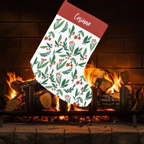 Beautiful Red Green Holly Berry Personalized Small Christmas Stocking