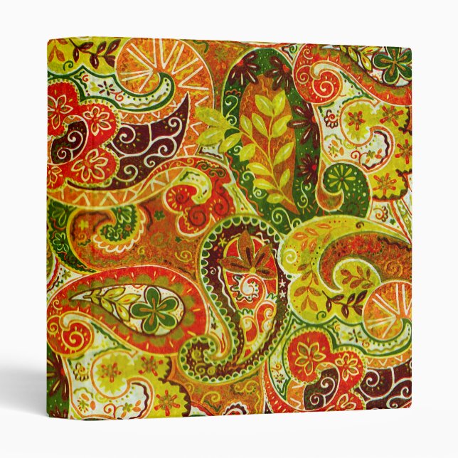 Beautiful Red Green Paisley Floral Pattern Binder (Front/Spine)