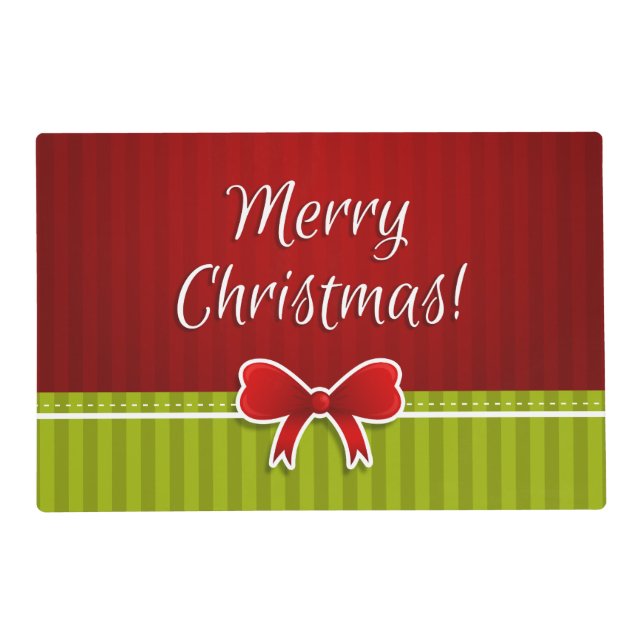 Beautiful Red Green Striped Christmas Design Placemat (Front)