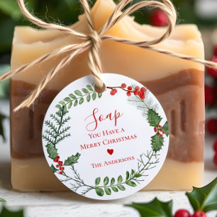 Beautiful Red & Green Watercolor Christmas Wreath Favor Tags