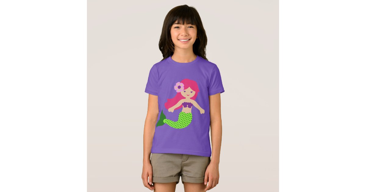 Beautiful Red Hair Mermaid Purple Flower T Shirt Zazzle Com