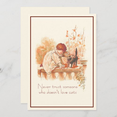 Beautiful Red Haired Child with Kitten Cat Quote   Card