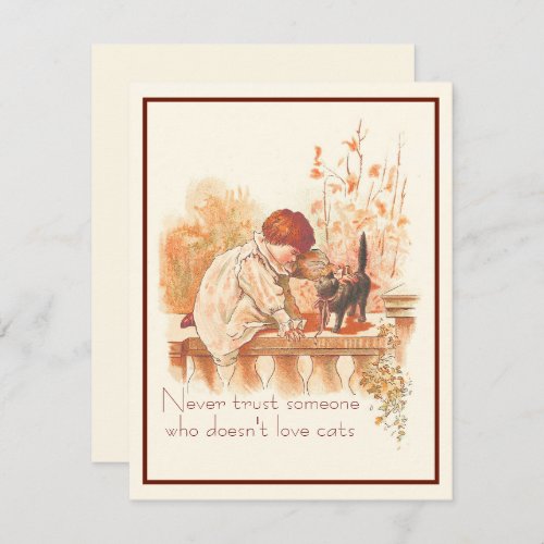 Beautiful Red Haired Child with Kitten Cat Quote   Note Card